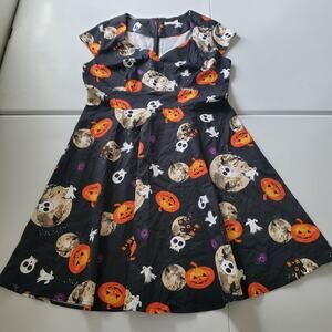 Bbonlinedress Dress Womens 3XL Black Halloween Pumpkins Ghosts Fit Flare Spooky